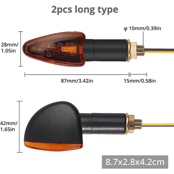 4 stk. E-mærkede motorcykel blinklys 10W høj effekt pære blink indikator rav vandtæt 12V til M10