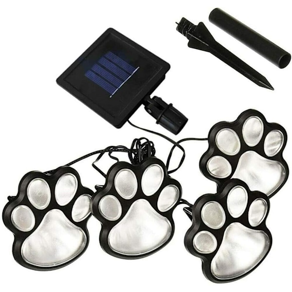 Solarlampa för utomhusbruk - 4 LED-lykta - 7,6 cm - Hundtassavtryck - Kallvitt