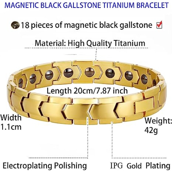 Magnetiskt armband, titanstål magnetiskt terapiarmband, helt magnetiskt armband med 18 magneter