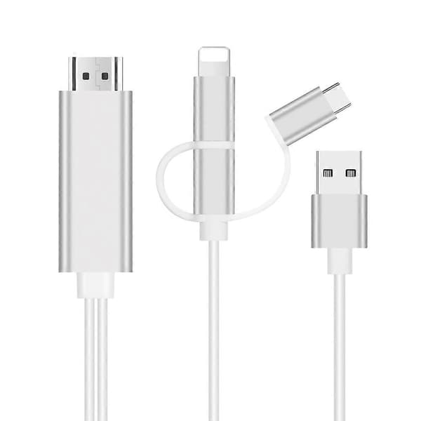 3-in-1 Lightning/Type-C/Micro USB - HDMI HD -sovitinkaapeli iOS- ja Android-laitteiden peilaukseen