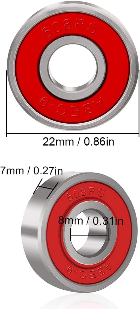 8 stk. Lejer Skateboard Lejer Longboard Rulleskøjtelejer 608 2RS Dobbelt Afskærmet Rød Sort