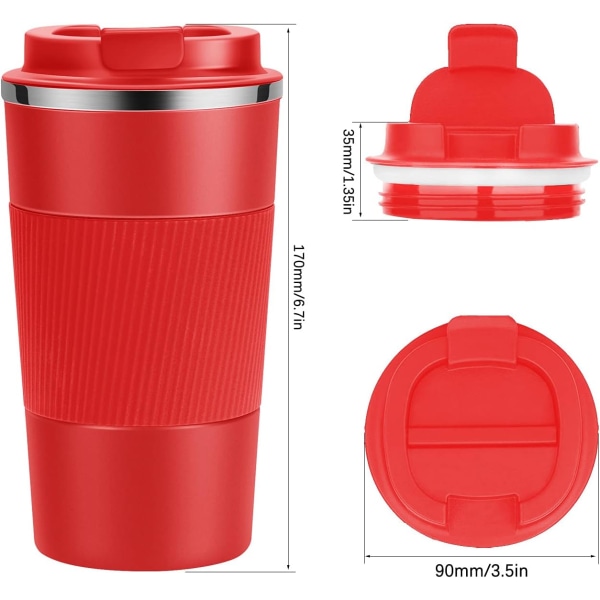 Matkamuki Uudelleenkäytettävät kahvikupit Thermal tyhjiö ruostumattomasta teräksestä valmistettu pullo kuumille kylmille juomille Red 510 Millilitres