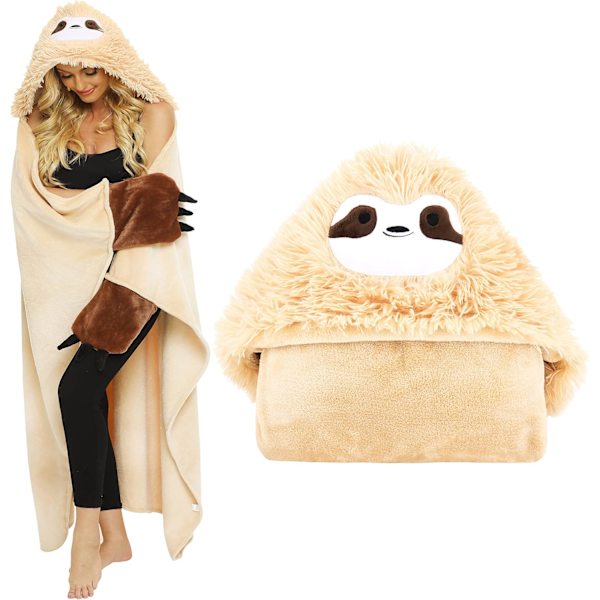 Sloth Present Damkläder Bärbar Huvfilt Mjuk Söt Varm Fluffig Sloth Huvfilt 60*49inch