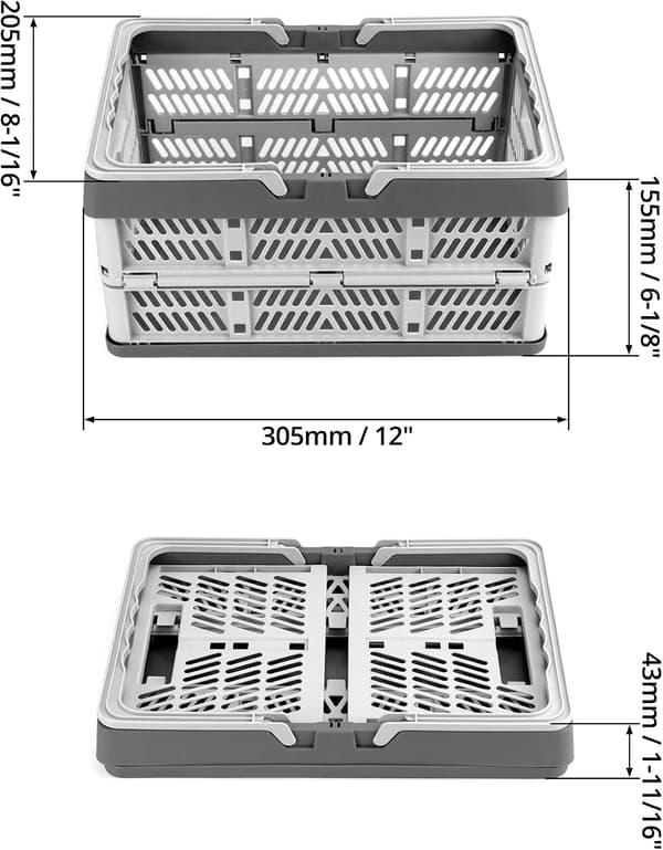 Baskets Foldbare Oppbevaringsbokser, Sammenleggbar Boks med Håndtak, Foldbare Plastoppbevaringsbokser, Foldbare Bokser, 30,5x20,5x16,5cm Set 2