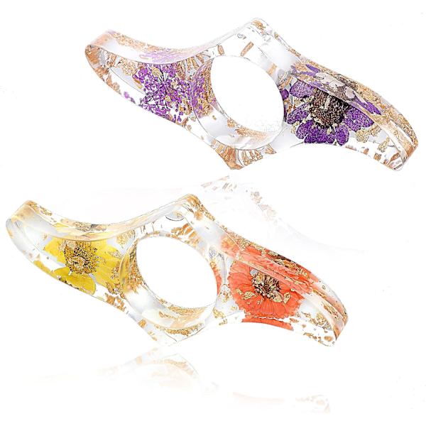 Harpiks Tørrede Blomster Bogsideholder, 2 stk. Transparent Håndlavede Tommelfinger Bogmærker Blomster Tommelfinger Loop Sideholder Bogåbner Læsetilbehør