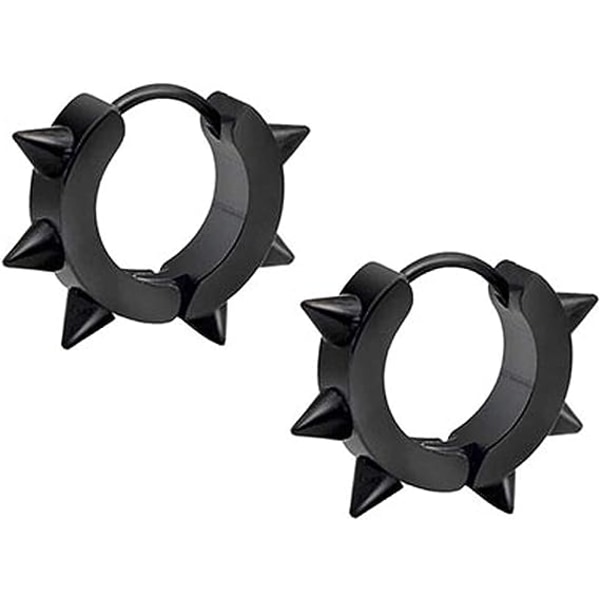 Stud/Hoop Ørepyntsett for Menn og Kvinner, Punk Smykker, Rustfritt Stål (Stud - Svart)