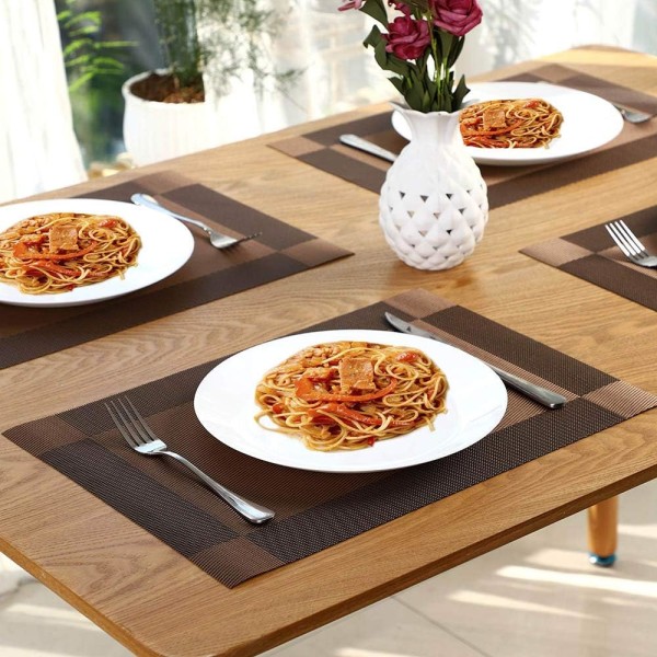 Bordstabletter, 6 bitar bordsunderlägg halkfria, tvättbara bordstabletter, för kök Värmebeständiga bordstabletter, brun
