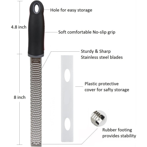 Ruostumattomasta teräksestä valmistettu keittiöjuustoraastin, cover Ergonominen pehmeä kahva Erinomainen sitrushedelmille, suklaalle jne