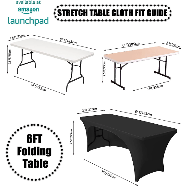 Stretchbare duker 6ft for rektangulære bord med åpen rygg, tilpassede Spandex rektangulære uteplassbordtrekk