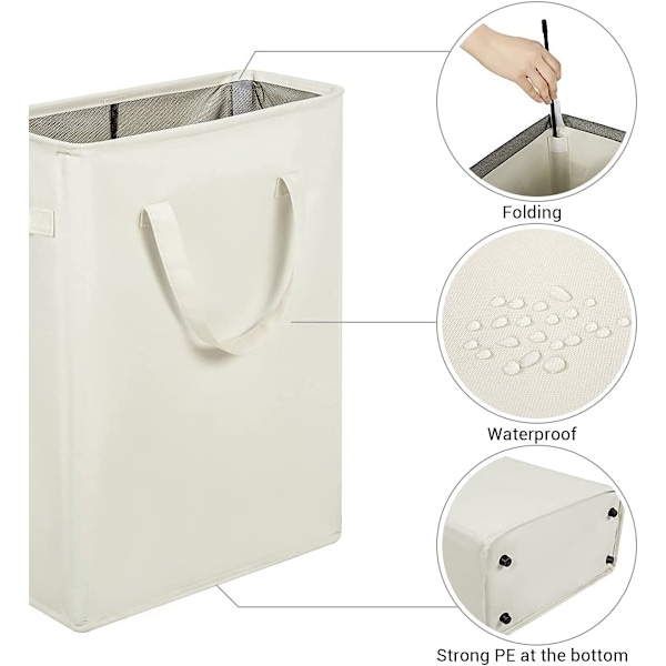 Lang sammenleggbar kleskurv med håndtak 45L Beige
