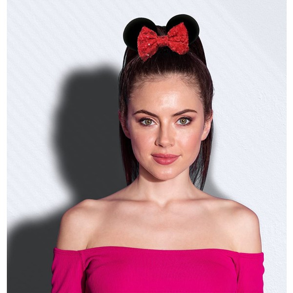 2pk Museører Scrunchies til Børn Fløjl Hårbånd Scrunchies til Kvinder - Sparkle Sequin Muse Hårbånd til Pony Hale Museører (Rød Sort)