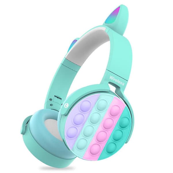 Bluetooth On-ear Hörlurar Med Pop Bubblor, Silikon Pop Fidget Leksak Blå