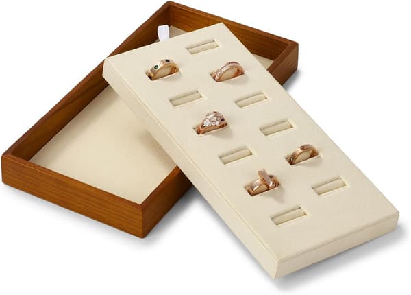 Solis Træ Smykke Displaybakker 12 Slots Ring Organizer Bakker (Beige) Verde
