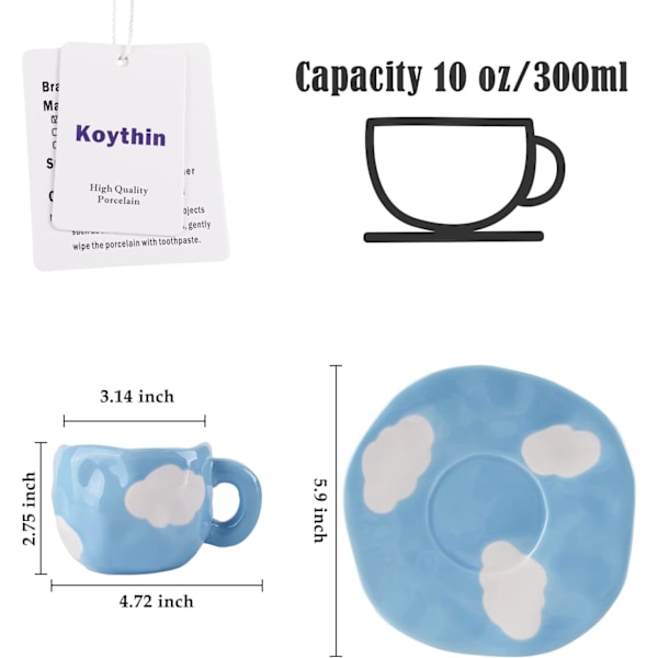 Keraaminen kahvimuki, söpö vaaleanpunainen kuppi naisille aluslautasella toimistoon ja kotiin, astianpesukoneen ja mikroaaltouunin kestävä, 300 ml Style 2