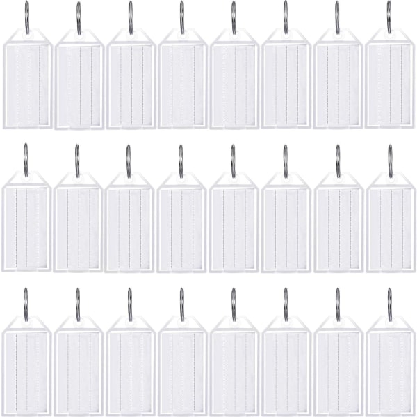 100 st vita plastnyckelbrickor med delad ring etikettfönster ID bagagebricka nyckelring nyckelkedja