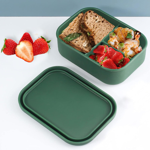 Silikon Bento Lunchbox för vuxna, SHUCHNEGMAOYI läckagesäker salladslunchbehållare med 3 fack