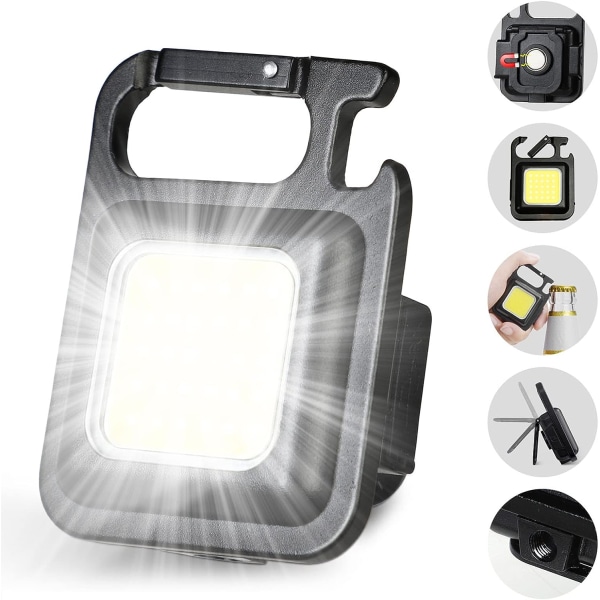 Mini COB Flashlight Keychain Flashlight Portable USB Rechargeable Light 3 Lighting Modes with Folding Stand