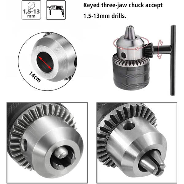 1,5-13 mm borrchuck 1/2-20 UNF med SDS plus-adapter och hylsnyckel Borrchuck Snabbväxlingschuck med nyckel för borrning Elektrisk borrkonvertering