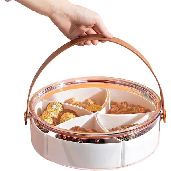 Divided Serving Tray with Lid & Handle Storage Container - 5 Plastic Compartment Platters