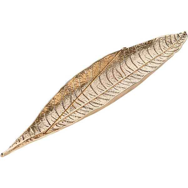 Røgelsespindeholder i metalblad, røgelsesbrænder med askefanger, 28 cm lang til boligindretning (guld)