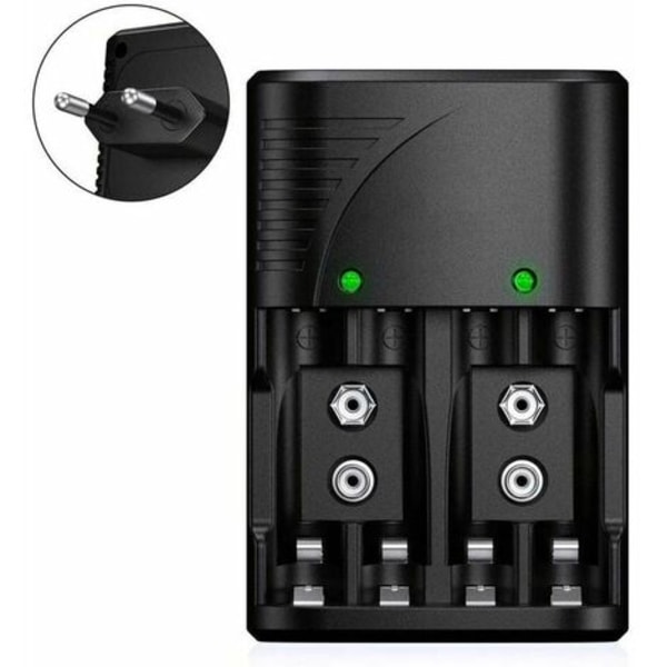 Universal AA/AAA/9V batterilader, hurtiglader for AA/AAA NI-MH eller 9V oppladbare batterier med LED-indikator, 100-240V verdensomspennende spenning