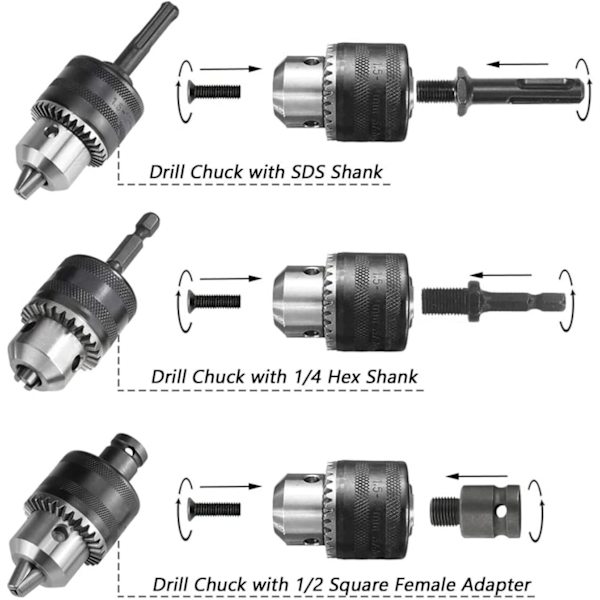 1,5-13 mm borrchuck 1/2-20 UNF med SDS plus-adapter och hylsnyckel Borrchuck Snabbväxlingschuck med nyckel för borrning Elektrisk borrkonvertering