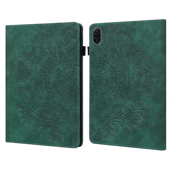 Fodral till Honor Pad X8a Påfågelblomma Mönster Korthållare Läder Tabletskydd - Grön