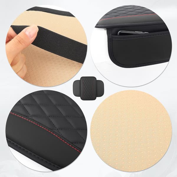 Bil Armstöd Kudde, Mikrofiber Läder Armstöd Kudde med 2 Bilförvaringsfickor, Interiör Biltillbehör