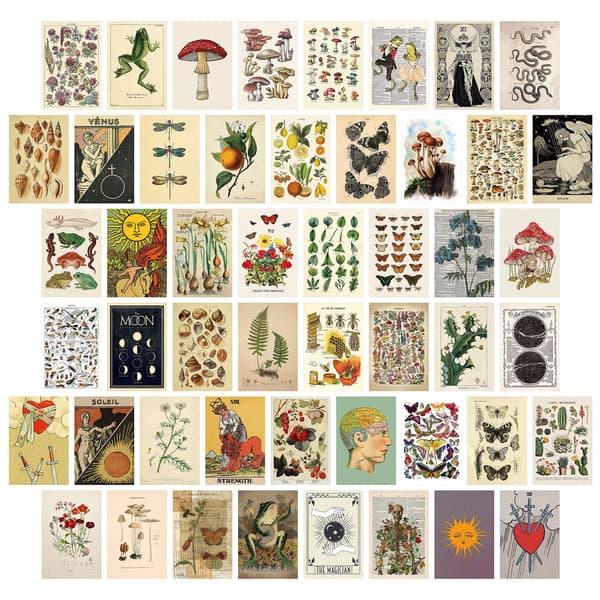 Vintage botanisk illustrasjon tarot collage kit - 50 stk små plakater