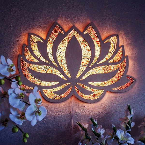 Lotus Natlampe Ornate Lampe Trævægophæng Fest Hjemmedekoration