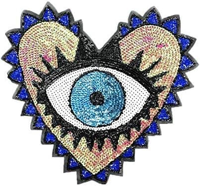 3-pack Love Big Sequin Hjärta Evil Eye Patchar Limfria Cartoon Design Applikation Broderi Kläder Patchar