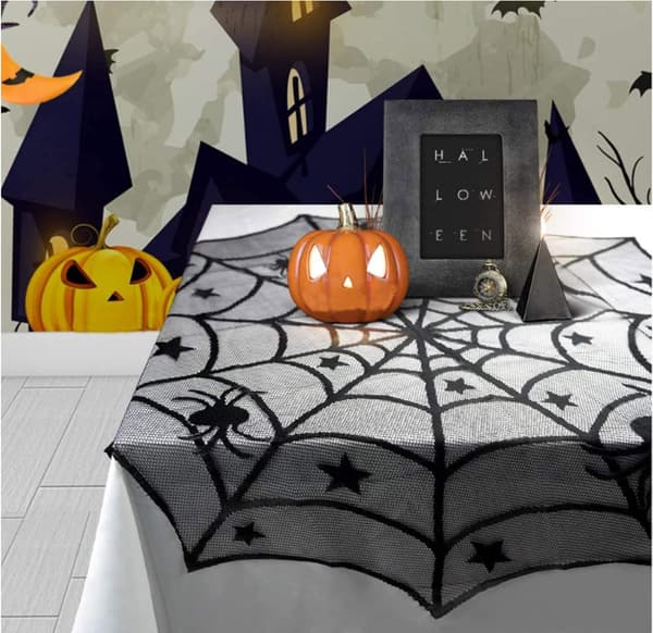 40'' Halloween Dekorasjon Bordsduk Svart Edderkopp Rund Bordsduk Bordsduk