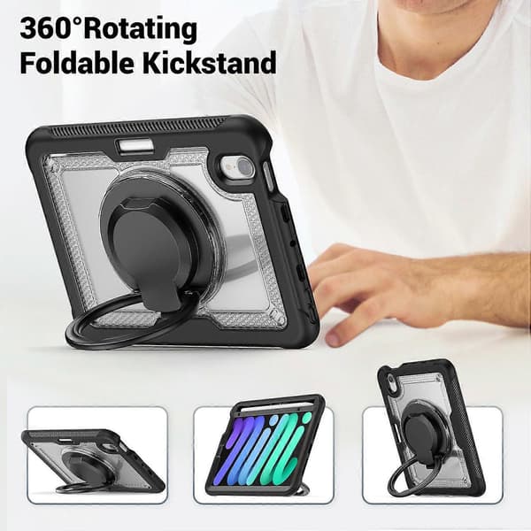 Fodral för iPad mini (2024)/(2021) Roterande Ställ PC+Stöttåligt Tablettskydd med Axelrem