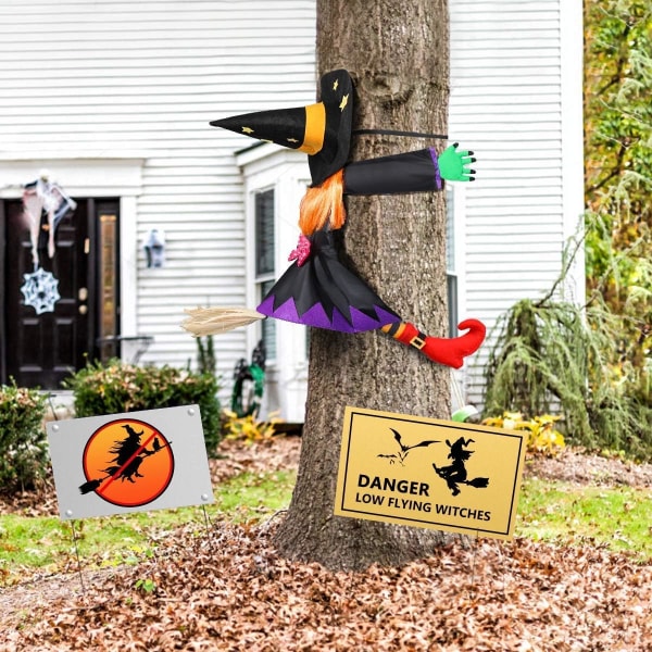 Crashing Witch into Tree Halloween-dekoration, Crashed Witch Rekvisita Hängande Halloween-häxdekorationer
