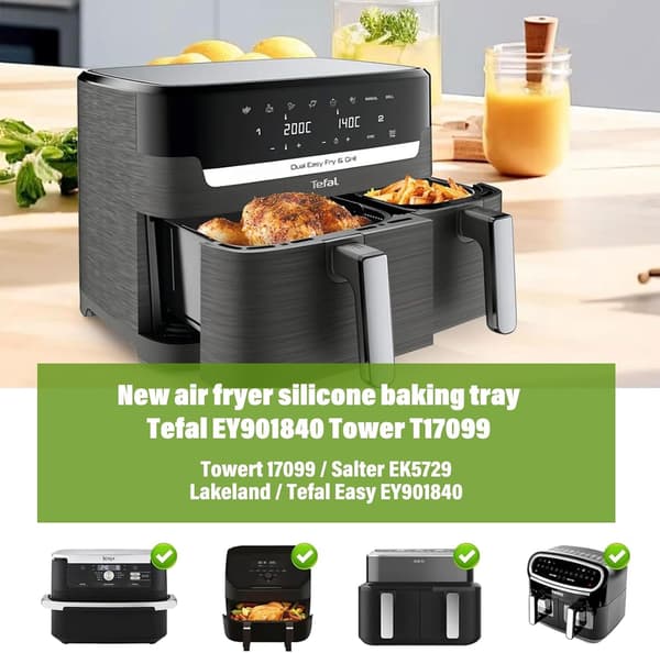 Sæt med 2 sorte silikoneforme til airfryere — Kompatibel med Tefal EY901840 og andre modeller