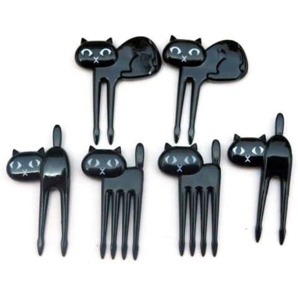 6st tecknad svart katt fruktplockar barn Bento lunchlåda gafflar Heminredning Stall Vackert