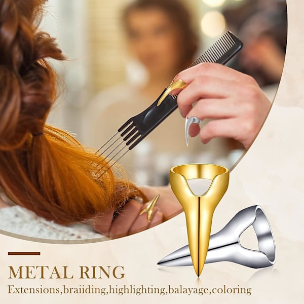 Sæt med 6 hårskille- og udvælgelsesværktøjer Metalhårskilleringe Halloween Cosplay Negle Finger Skille Ringe
