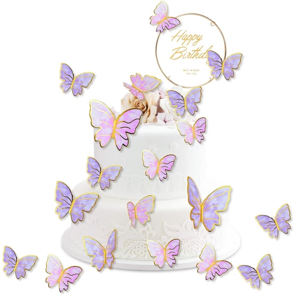 21st Fjärilstårta Toppers, Butterfly Cake Toppers för Baby Shower Bröllopsfödelsedagsfest dekorationer (rosa & lila)