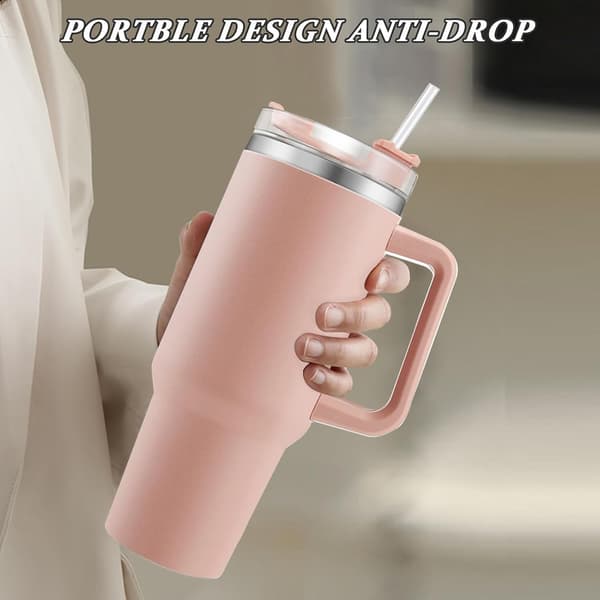 1200ml Resemugg, Väggkaffemugg Isolerad Resemugg för att Hålla Drycker Kalla och Varma Rosa