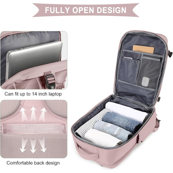 Stor Reseryggsäck för Kvinnor och Män, Kabinväska, Vandringsryggsäck Vattentät Utomhus Sport Ryggsäck Casual Dagryggsäck Small light pink