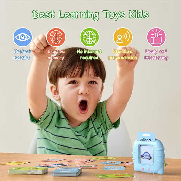Toddler Toys Flash Card Læringslegetøj 1-6 år, Toddler Educational Toys, 112 Flash Card Legetøj og Bedste Fødselsdagsgaver til Børn (Blå)