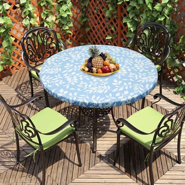 Vattentät rund duk, elastisk kant, flanellbaksida, fläckbeständig, oljesäker PVC-bordsduk (blå, 110-140 cm) Blue
