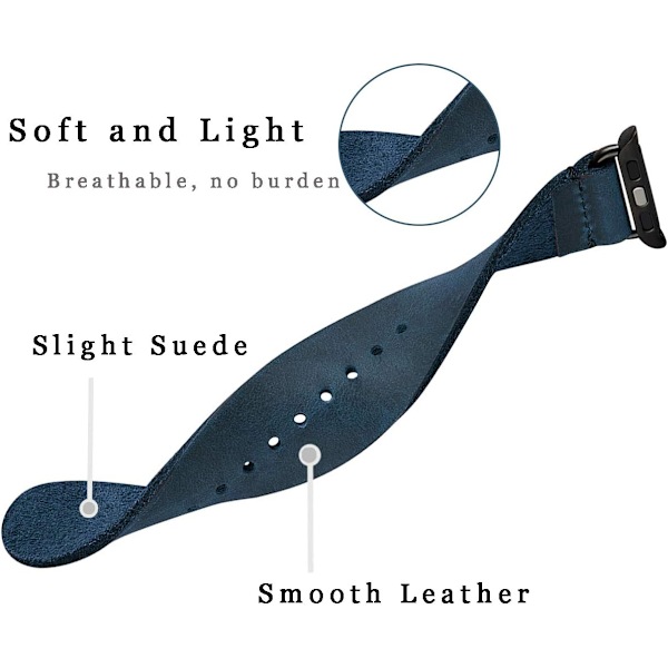 Vintage nahkaiset rannekkeet, jotka ovat yhteensopivia Apple Watch -rannekkeen kanssa, aito nahkainen retrohihna, joka sopii miehille ja naisille iWatch SE -sarjaan 7/6/5/4/3/2/1 Army Blue/Black 38mm 40mm 41mm