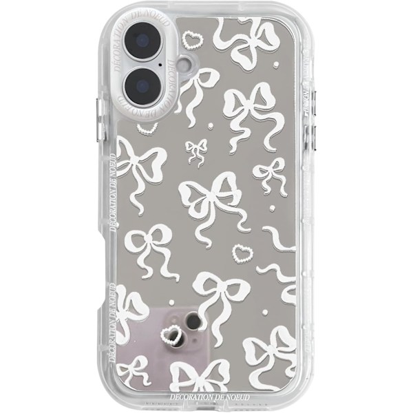 Kompatibelt med iPhone 16 Plus Skal Sött Spegel Rosett Kärlek Hjärta Mönster för Kvinnor Flickor Band Design Stöttåligt Skyddande Telefon iPhone 16 Plus