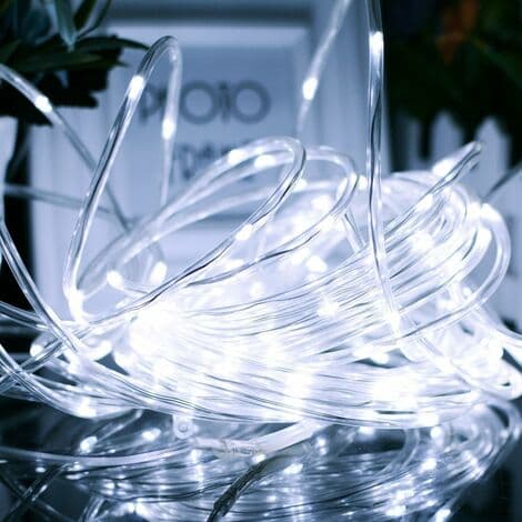 12M Solar String Lights, 100stk LED String Lights Vanntett Utendørs Rørlys Hage Hage Sti Gjerde Tre Bakgård Tau (Hvit)