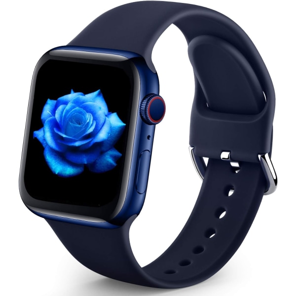 Sportband kompatibel med Apple Watch iWatch-band unisex, mjuka silikonarmband för Apple Watch 3 6 5 4 2 1 SE Deep Navy 42mm/44mm M/L