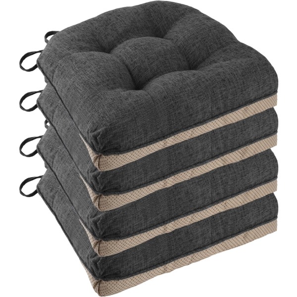 Halkskyddsstolsdynor för matstolar Set om 4,46*43*9cm Sittdyna med band dark gray