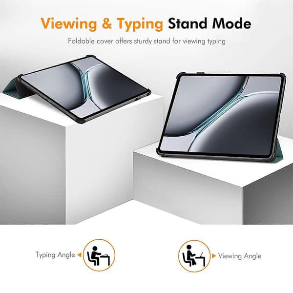 For OnePlus Pad Pro/OnePlus Pad 2 Trifold Stativdeksel PU-lær+PC Nettbrettveske - Grå