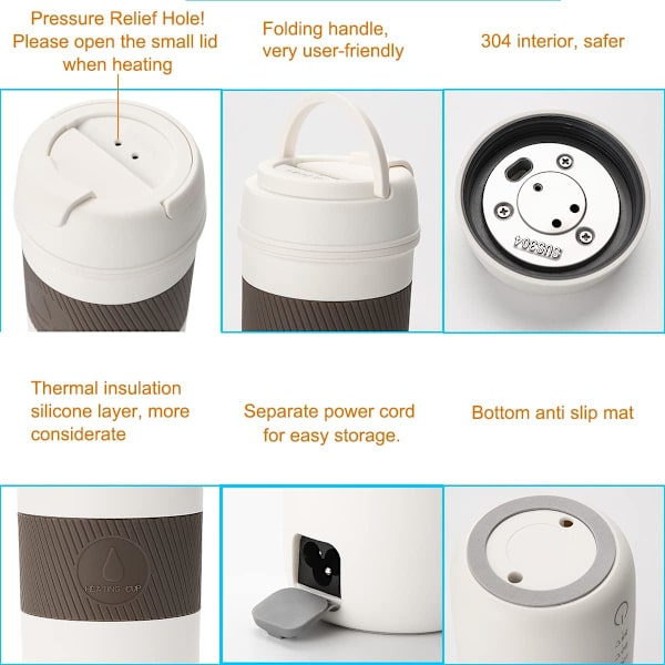 Bärbar elektrisk resemugg, minielektrisk mugg, 55℃/80℃/100℃ valfritt, 300W 350ml