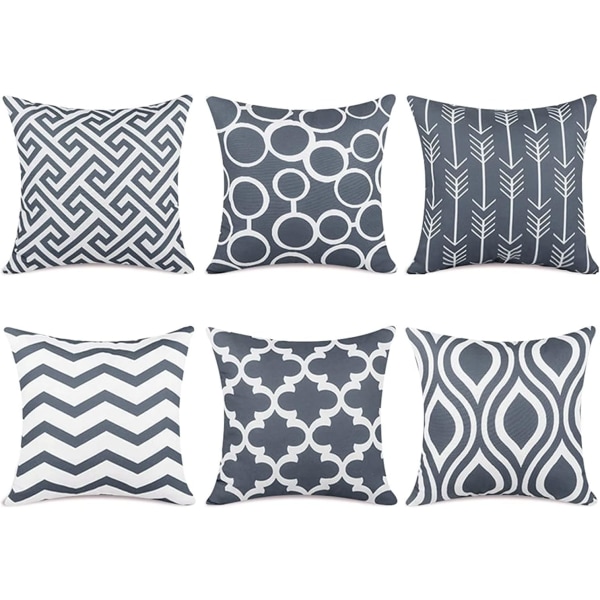 100% Hållbara Canvas Kvadratiska Dekorativa Kuddfodral för Soffa, Set om 6, 18×18 Tum Grey